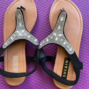 Womens black studded sandals